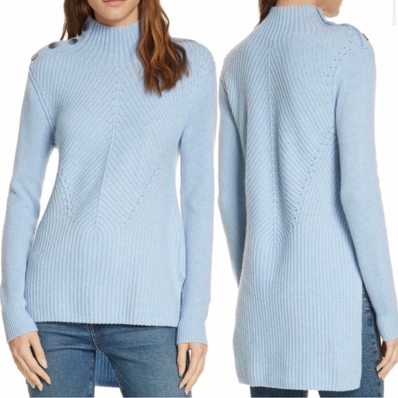 Veronica Beard cashmere blend, button mock neck, ribbed knit sweater Size Small - Picture 3 of 16